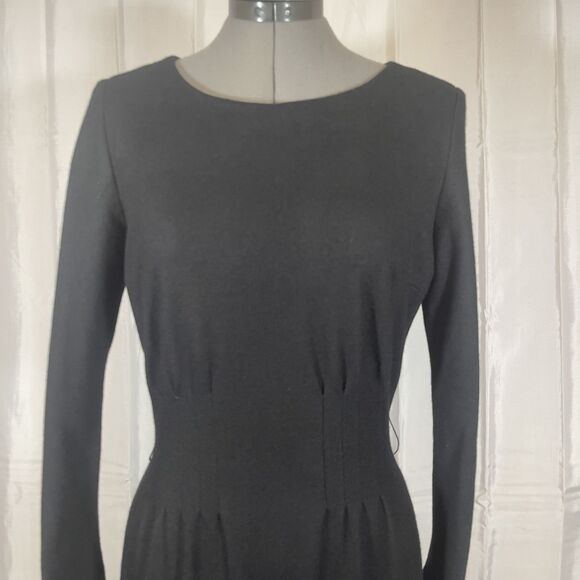 Vintage Marion McCoy Black Wool Dress Fitted Classic Knee Length Step In Zip 12 - Picture 2 of 8